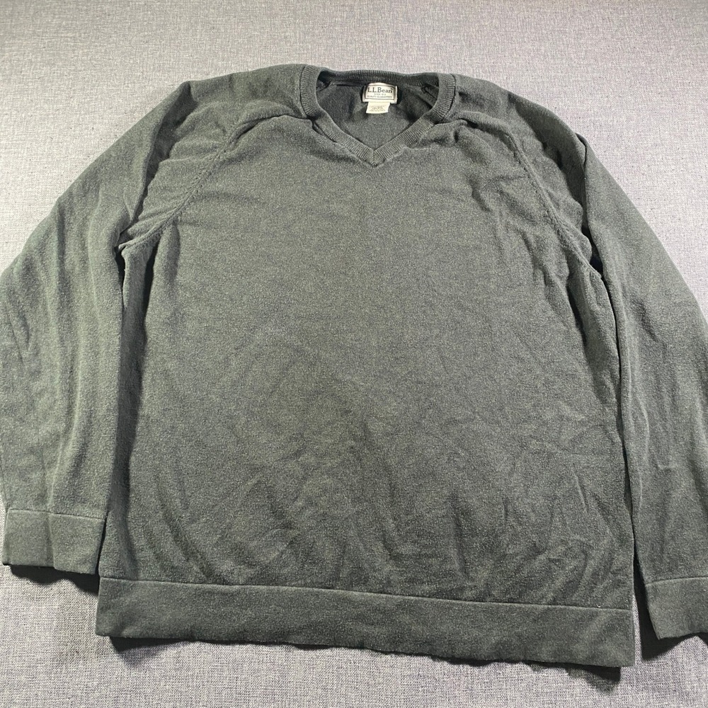 LL‎ Bean Mens XL Green V-Neck Cotton Cashmere Blend Pullover Sweater 262856